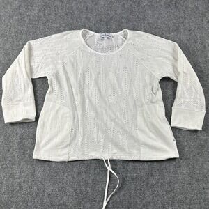 Neon Buddha Tunic Top Womens Small White Eyelet Knit Drawstring Hem Pullover